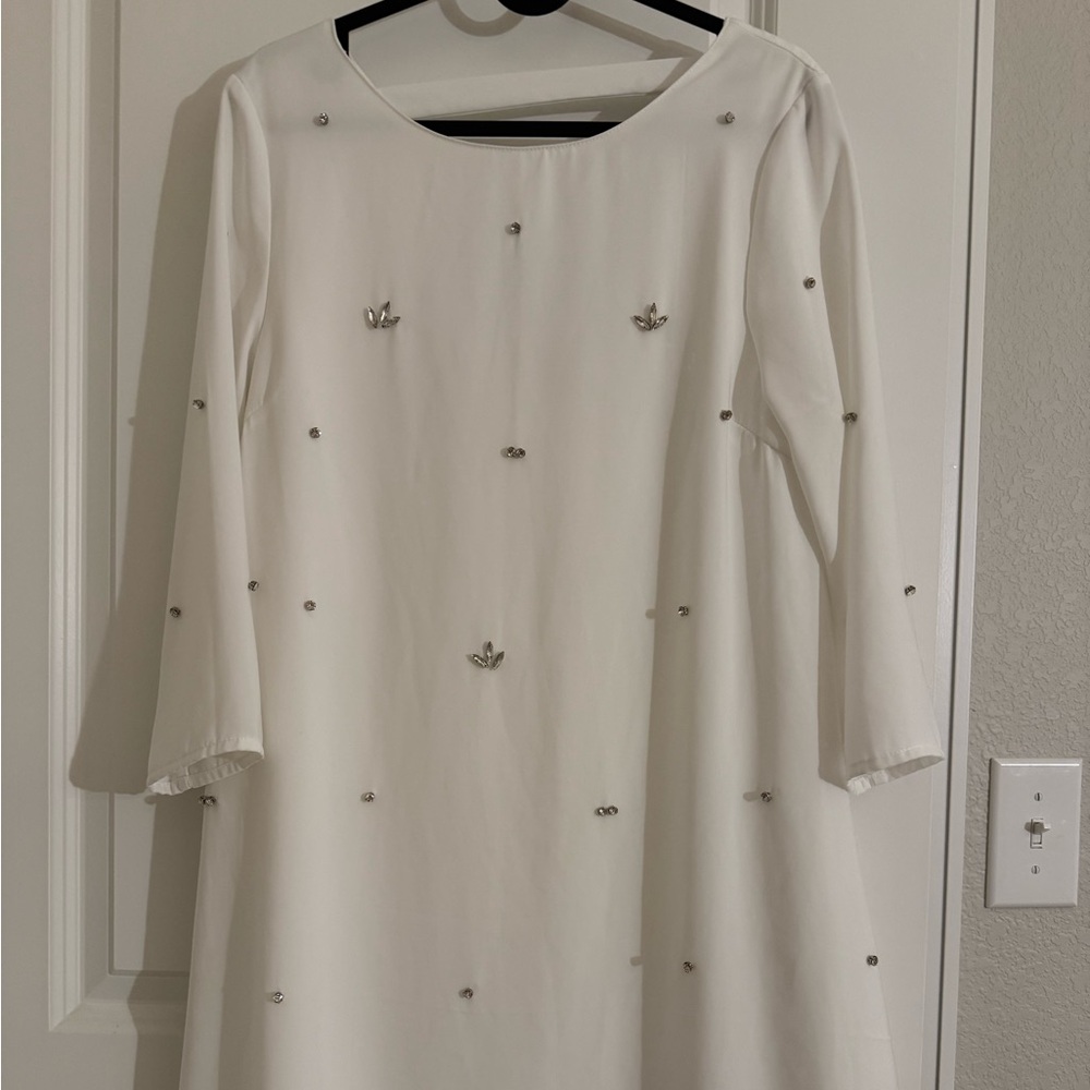 Lulu's Elegant Cream Backless Dress with Silver Accents